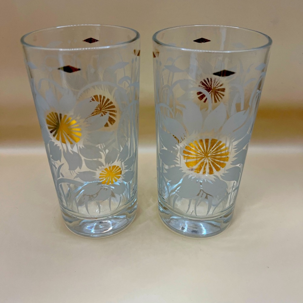 Vintage Sunflower Gold & Frosted Highball Glasses - Continental Can Company